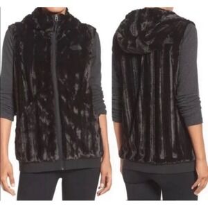 The North Face Osito Faux Fur Hooded Vest Charcoal Grey Full Zip Womens Medium